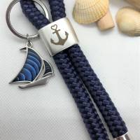 Schlüsselanhänger aus Segelseil/Segeltau, Zwischenstück "Anker", dunkelblau, Segelboot Bild 1