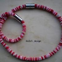 Häkelarmband, gehäkeltes Perlenarmband * Fröhlicher Flickenteppich in rosa rot Bild 3