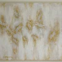 ELEGANT DRAGONFLIES  -  abstraktes weißes Libellenbild mit goldfarbigen Akzenten und Glitter 60cmx50cm auf Leinwand Bild 1