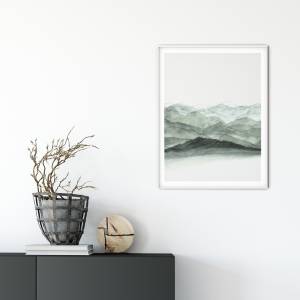 Aquarelldruck Berge in Grün, abstrakte Kunst für Küche, Wohnzimmer, Schlafzimmer, Arztpraxis oder Wartezimmer Bild 3