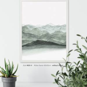 Aquarelldruck Berge in Grün, abstrakte Kunst für Küche, Wohnzimmer, Schlafzimmer, Arztpraxis oder Wartezimmer Bild 6