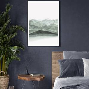 Aquarelldruck Berge in Grün, abstrakte Kunst für Küche, Wohnzimmer, Schlafzimmer, Arztpraxis oder Wartezimmer Bild 7