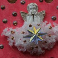 Collage ROSA ENGELSZAUBER Schutzengel Wanddeko  auf einer Holz-Schneeflocke  Türdeko Anhänger Engel Handarbeit Bild 4