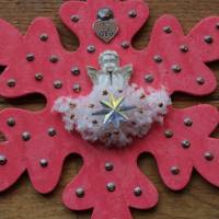 Collage ROSA ENGELSZAUBER Schutzengel Wanddeko  auf einer Holz-Schneeflocke  Türdeko Anhänger Engel Handarbeit Bild 5