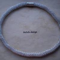 Häkelkette, gehäkelte Perlenkette * Dicker Silberstreif Bild 3