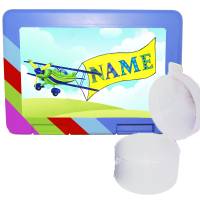 Lunchbox / Brotdose / Brotzeitbox mit separater Obstdose Motiv Flugzeug mit Name / Personalisierbar Bild 1
