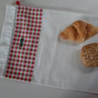 Brotbeutel *Farina* rot-grün-kariert Baumwolle weiß mit Kordel von friess-design Bild 1
