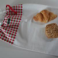 Brotbeutel *Farina* rot-grün-kariert Baumwolle weiß mit Kordel von friess-design Bild 3