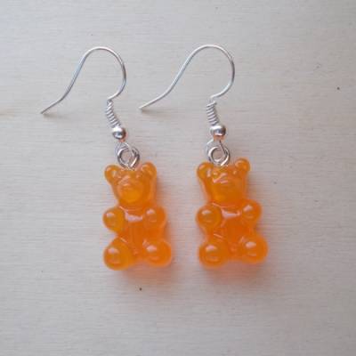 Gummibärchen orange  Ohrhänger aus handgefertigten Resin/ Epoxidharz Perlen in Form von Gummibärchen