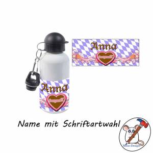Aluminium Trinkflasche Mädchen / Motiv Herzmadl mit Name / Personalisierbar / Bayrisch / 500ml Bild 2