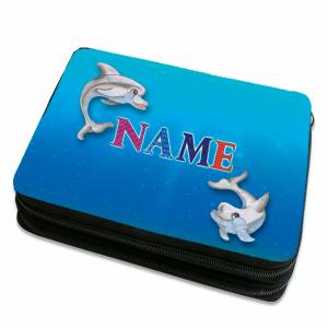 Federmäppchen inkl. Inhalt Motiv Delfin mit Name / Personalisierbar / Meer / Ozean / Junge / Mädchen Bild 1