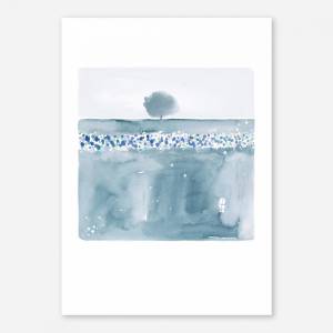 Aquarelldruck Wiese mit Baum in Blau, abstrakte Kunst für Küche, Wohnzimmer, Schlafzimmer, Arztpraxis oder Wartezimmer Bild 2