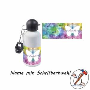 Aluminium Trinkflasche Mädchen / Schmetterlinge mit Name / Personalisierbar / 500ml Bild 2
