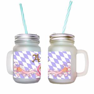 Henkelglas bayrisch blau oder lila mit Name / Lausbua oder Herzmadl /Mason Jar Sommerglas mit Deckel und Mehrweg-Trinkha Bild 2