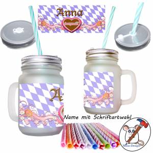 Henkelglas bayrisch blau oder lila mit Name / Lausbua oder Herzmadl /Mason Jar Sommerglas mit Deckel und Mehrweg-Trinkha Bild 4
