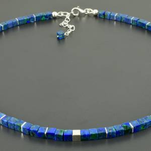 Würfel-Kette aus Azurit-Malachit, 925er Silber, Edelsteinkette, blau, grün, eckig, Würfel, Geschenk Bild 4