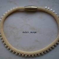 Häkelkette, gehäkelte Perlenkette * Drachenschwanz pastell gelb Bild 2