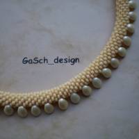 Häkelkette, gehäkelte Perlenkette * Drachenschwanz pastell gelb Bild 3