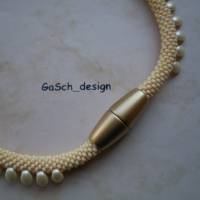 Häkelkette, gehäkelte Perlenkette * Drachenschwanz pastell gelb Bild 4