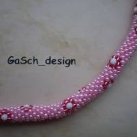 Häkelarmband, gehäkeltes Perlenarmband * Rosa Blümchenwiese Bild 2