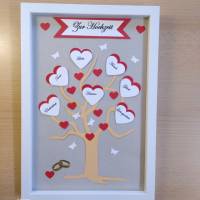 Geschenk zur Hochzeit in Bilderrahmen eingefasst, Trauung, Lebensbaum mit Herzen und guten Wünschen Bild 1