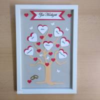 Geschenk zur Hochzeit in Bilderrahmen eingefasst, Trauung, Lebensbaum mit Herzen und guten Wünschen Bild 2