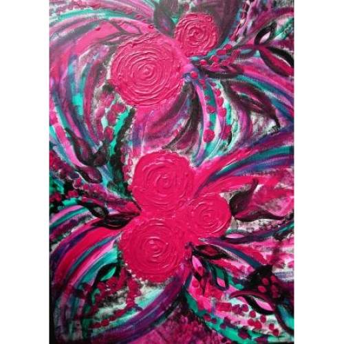 Acrylbild MAGENTA ROSES Acrylmalerei Gemälde auf Keilrahmen abstrakte Kunst Wanddekoration lila Bild abstrakte Rosen
