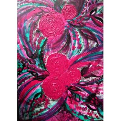 Acrylbild MAGENTA ROSES Acrylmalerei Gemälde auf Keilrahmen abstrakte Kunst Wanddekoration lila Bild abstrakte Rosen
