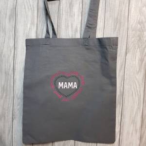 Einkaufstasche Mama  grau rosa Einkaufsbeutel Baumwolle Muttertag Bild 1