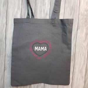 Einkaufstasche Mama  grau rosa Einkaufsbeutel Baumwolle Muttertag Bild 2