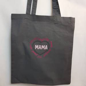 Einkaufstasche Mama  grau rosa Einkaufsbeutel Baumwolle Muttertag Bild 3