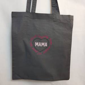 Einkaufstasche Mama  grau rosa Einkaufsbeutel Baumwolle Muttertag Bild 4