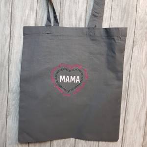Einkaufstasche Mama  grau rosa Einkaufsbeutel Baumwolle Muttertag Bild 6