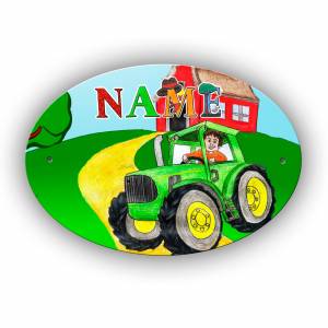 Türschild Motiv Traktor mit Name / Personalisierbar / Bulldog / Bauernhof / Jungen Bild 1