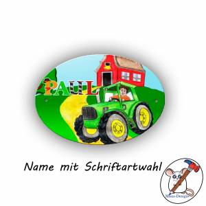 Türschild Motiv Traktor mit Name / Personalisierbar / Bulldog / Bauernhof / Jungen Bild 2