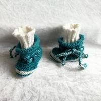 Frühchen Schuhe handgestrickt aus Merinowolle, Erstling - Schuhe, Reborn Baby Bild 4