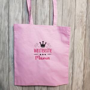 Einkaufstasche Weltbeste Mama rosa Einkaufsbeutel Baumwolle Muttertag Bild 1