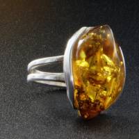 Bernstein Ring gelb oval, feine Navette Form, groß Silber Ringgröße verstellbar Bild 1