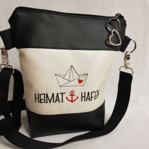 Kleine Handtasche Anker Heimat Hafen Umhängetasche  weiss schwarz Tasche mit Anhänger Kunstleder maritim Bild 1