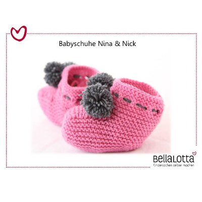 Strickanleitung für die Babyschuhe "Nick& Nina" mit Bommeln in 2 Größen (3-6 und 6-12 Monate)