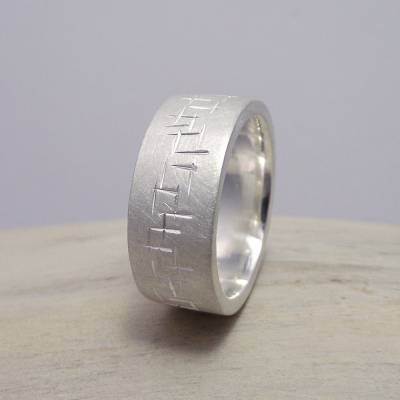 Banding "Carré" Silber 925, massiver Ring mit geschmiedeter Textur, Männer, Herrenring, unisex