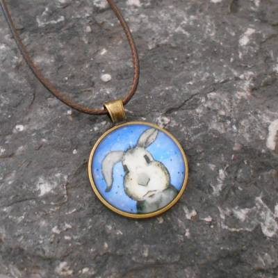 Hase kette Halskette bronze verspielt Cabochon rund 25 mm 