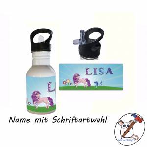 Edelstahl Trinkflasche Motiv Pony mit Name Personalisierbar / 400ml / 500ml / 600ml Bild 2