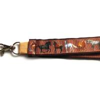langes Schlüsselband "Pferde" aus Baumwollstoff in braun mit Ripsband Pferde Bild 6
