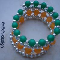 Armreifen * Spiralarmband * Polarisperlen grün orange Bild 1