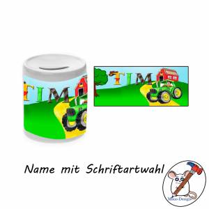 Spardose Motiv Traktor mit Name / Personalisierbar / Bulldog / Sparschwein / Sparbüchse Bild 2