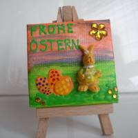 Minibild Collage FROHE OSTERN Geschenk zu Ostern Osterdeko Deko Hase  auf einem Minikeilrahmen Osterhase Bild 1