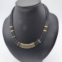 Halskette, Lederkette mit Metallelementen mehrfarbig, 43 + 5 cm, Lederschmuck, Kette, Schmuck, Schmuckdesign Bild 1
