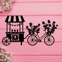 Fensterbild Frühling Blumen-Fahrrad | Eiswagen Frühlingsdeko Vinylfolie Schwarz Weiß | Osterdeko Bild 1