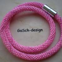 Häkelkette, gehäkelte Perlenkette * Pink - Parade Bild 1